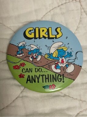 Girls Can Do Anything! Smurfette Smurf Button Pin